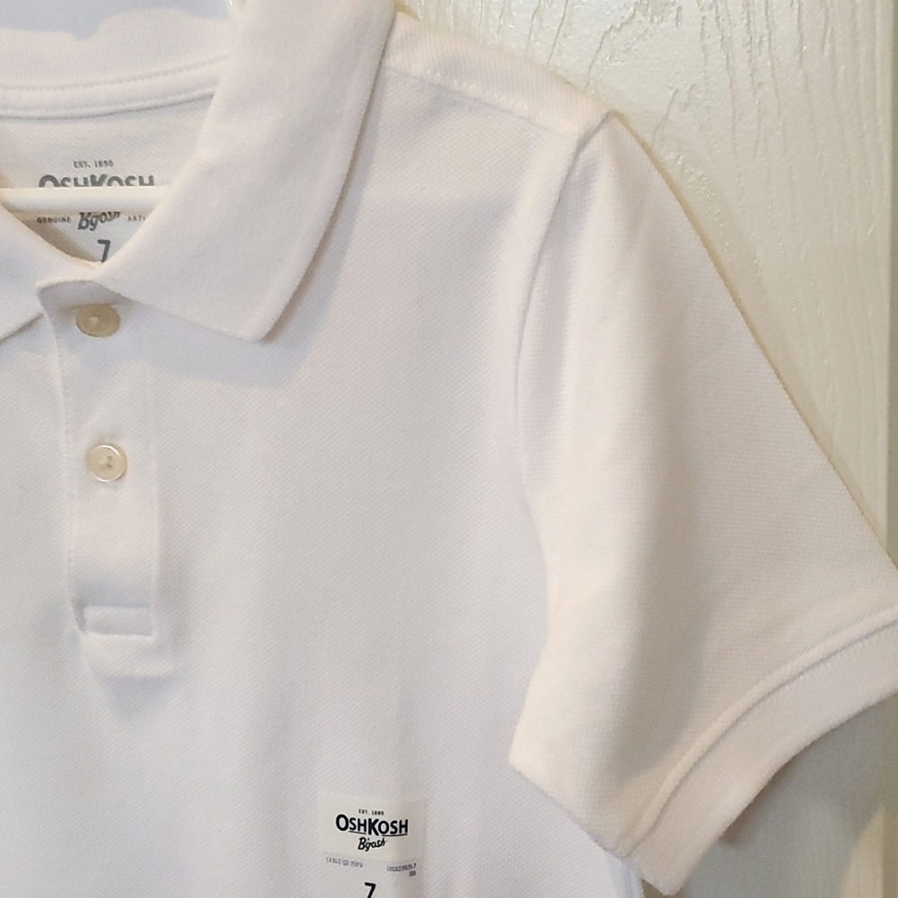 NWT New OshKosh B'gosh White Two Button Polo Shirt Kid's Size 7 - Picture 3 of 6